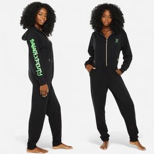 Savage x Fenty Black Hooded Jumpsuit with Green Accents Onesie Size S Small
